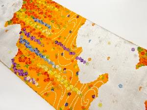 枝垂れ桜に雲取り・流水模様織出し名古屋帯